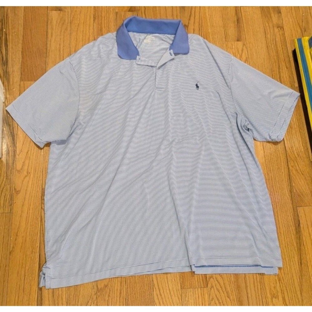 Polo Ralph Lauren Polo Shirt XXL Blue White Striped Performance Preppy Old Money